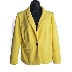 Kensie Blazer Small Yellow Textured Single Button Tailored Preppy Statement